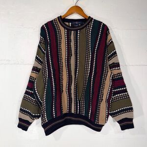 Vintage Cotton Traders 3D Sweater Coogie Style Biggie Cosby Navy Mens L